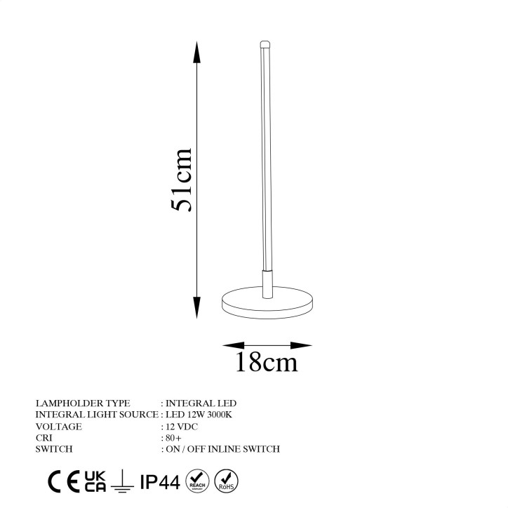 Lámpara de mesa Only-13315 negro metal diámetro 18x 51 cm