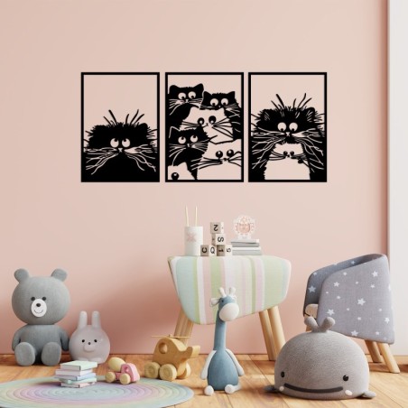 Decoración pared de metal Cats negro 50x70 cm (3 piezas)