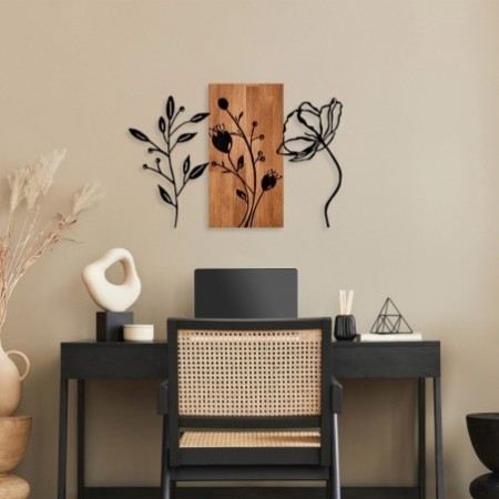 Decoración pared de madera Triple Flowers -383 nogal negro 86x58 cm