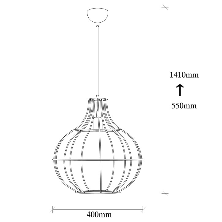 Lámpara de techo Tel-6511 negro metal diámetro 40x141 cm