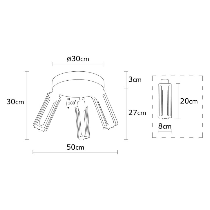 Lámpara de techo Likya-N-1017 negro metal diámetro 50x30 cm