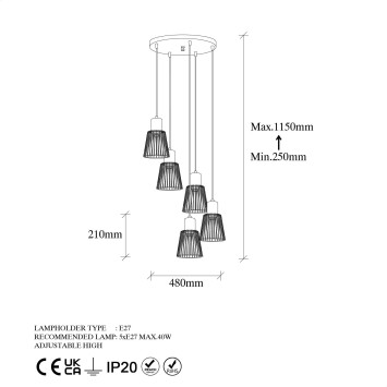 Lámpara de techo KEMTEL-11859 oro brillante metal 48x48x115 cm - 8683342835145