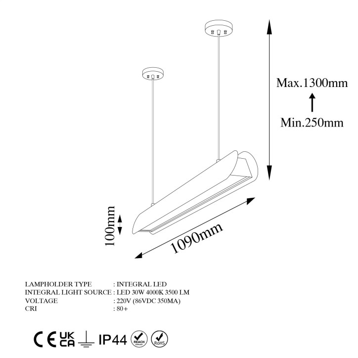 Lámpara de techo Ens-White blanco metal 109 cm