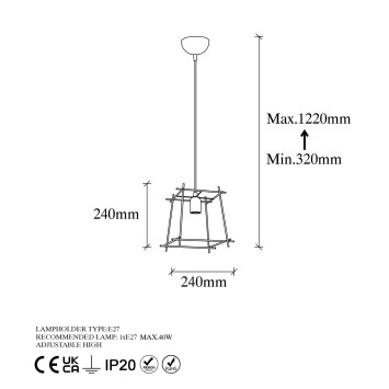 Lámpara de techo COMAN-11271 oro brillante metal 24x24x122 cm - 8683342834742