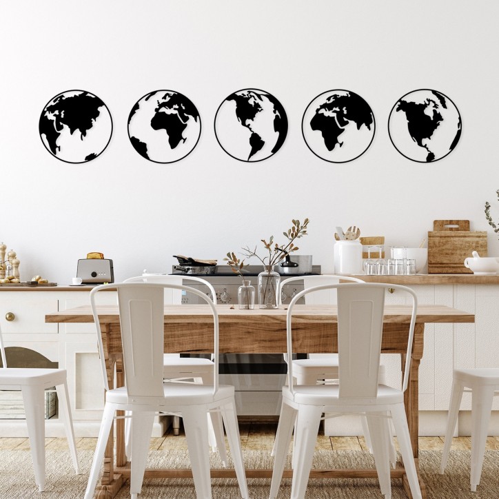 Decoración pared de metal World Map 2 negro 50x50 cm (5 piezas)