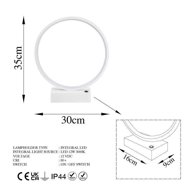 Lámpara de mesa Halka-13308 blanco metal 30x35x9 cm