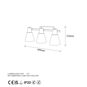 Lámpara de pared Funnel-13094 negro oro cobrizo metal vidrio 60x21x21 cm - 8683743269877