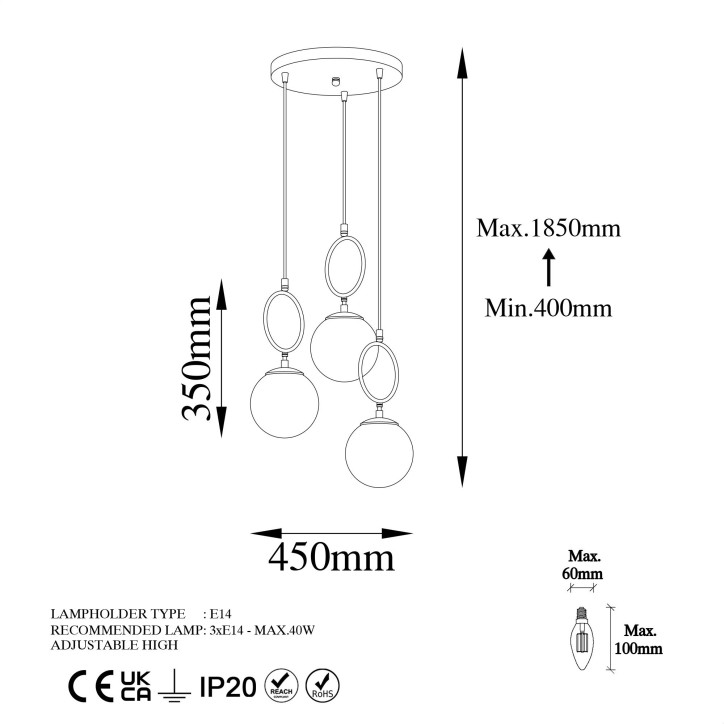 Lámpara de techo Ring-13436 oro metal 45 cm