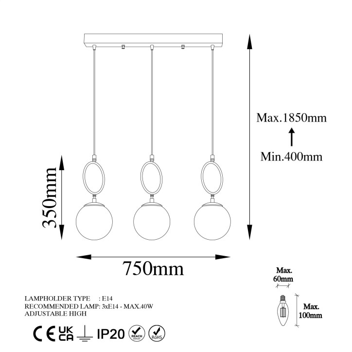 Lámpara de techo Ring-13438 negro metal 75 cm