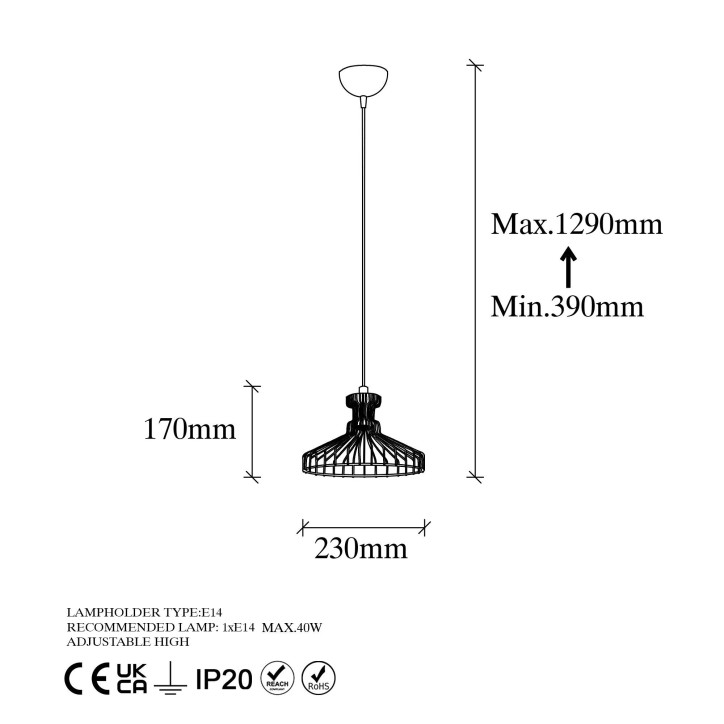 Lámpara de techo EVENTS-11231 oro brillante metal 23x23x129 cm