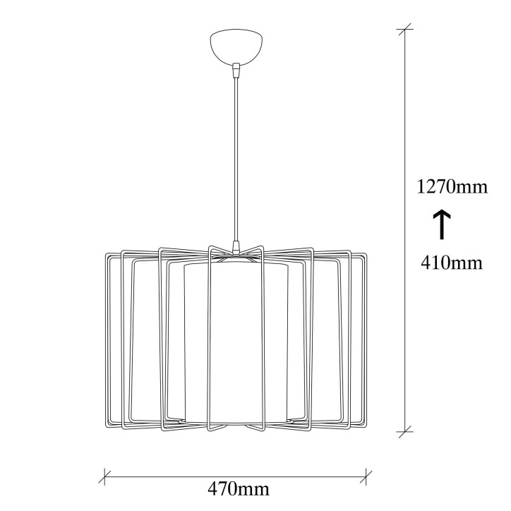 Lámpara de techo Tel-6531 blanco negro metal tela diámetro 47x127 cm