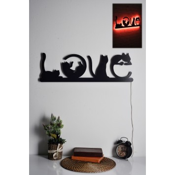 Iluminación LED decorativa Cat Love rojo 70x22 cm