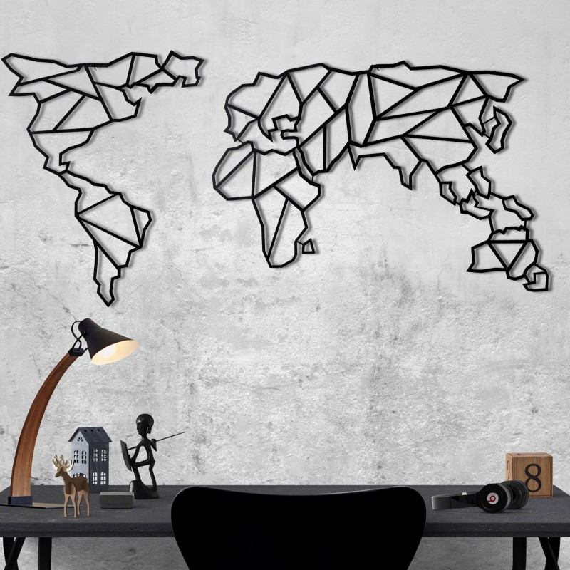 Decoración pared de metal World Map v22 negro 60x120 cm