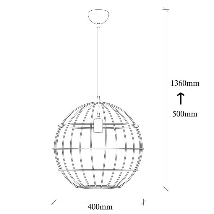 Lámpara de techo Tel-6516 negro hierro diámetro 40x136 cm