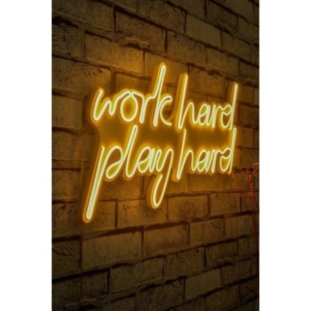 Iluminación LED decorativa de plástico Work Hard Play Hard amarillo 55x36x2 cm