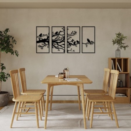 Decoración pared de metal Tree Branch And Birds -269 negro 34x70 cm (4 piezas)