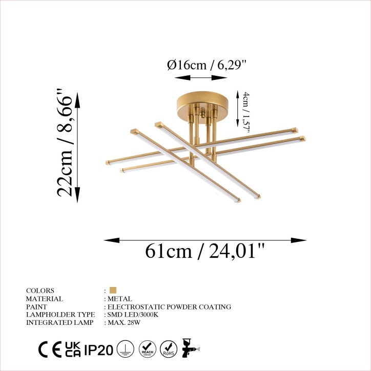 Lámpara de techo Exhaust-13664 oro metal 61x22x61 cm