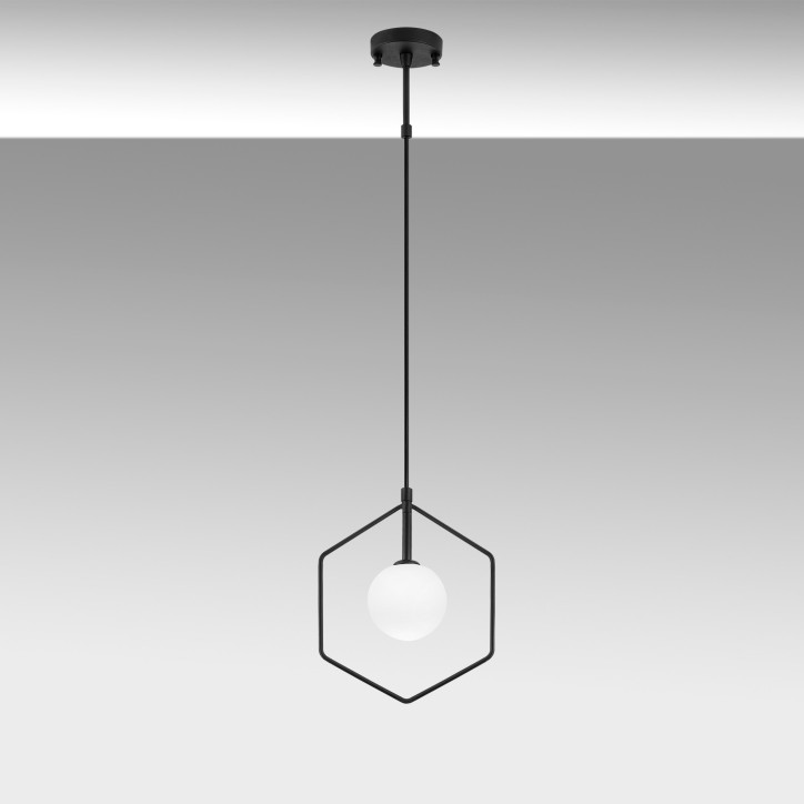 Lámpara de techo Geometri-11075 blanco negro metal vidrio 22x12x43-119 cm