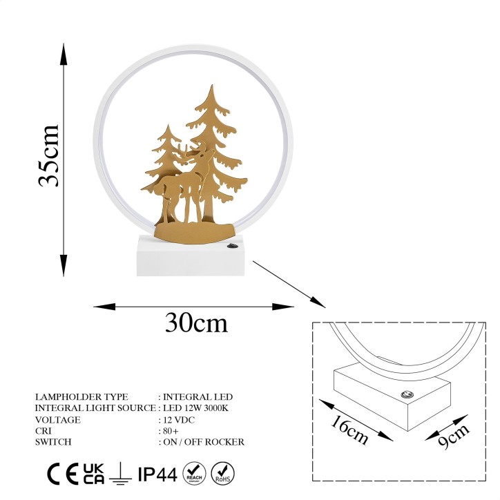 Lámpara de mesa XMAS16 oro blanco metal diámetro 30x30 cm