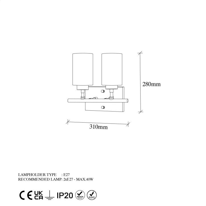 Lámpara de pared Yensuk-13123 oro metal vidrio 31x15x28 cm