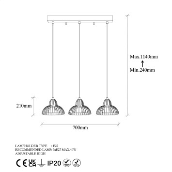 Lámpara de techo DOPO-12100 oro brillante metal 70x20x114 cm - 8683342834896