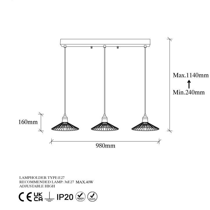 Lámpara de techo KILA-11316 oro brillante metal 98x25x114 cm