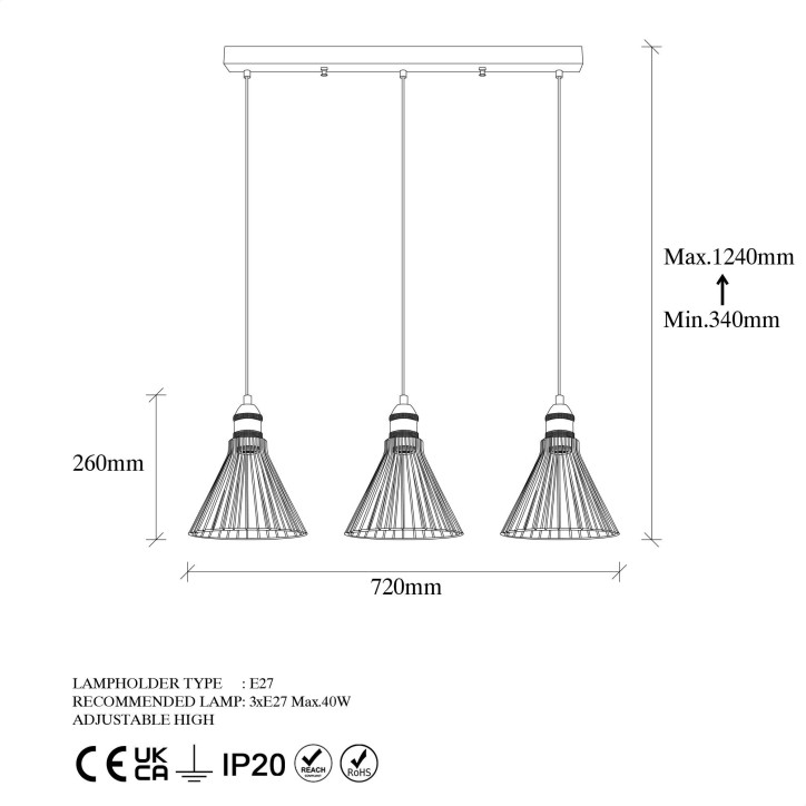 Lámpara de techo ROZYE-11296 oro brillante metal 72x20x124 cm