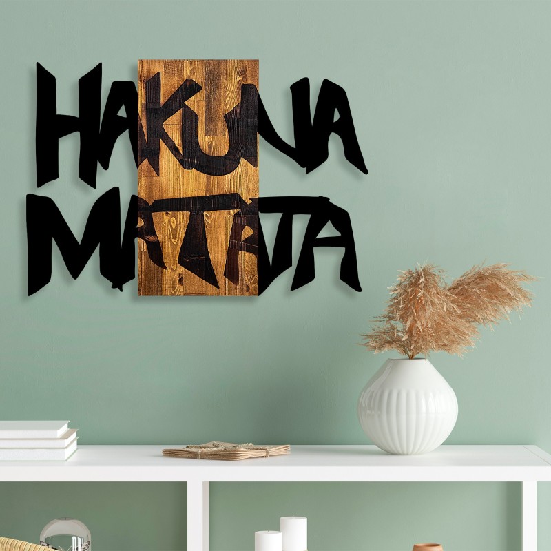 Decoración pared de madera Hakuna Matata 5 nogal claro negro 77x3x58