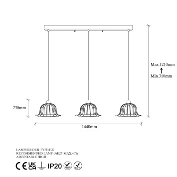 Lámpara de techo BOEY-11396 oro brillante metal 144x35x121 cm - 8683342834599