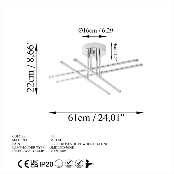 Lámpara de techo Exhaust-13662 cromo metal 61x22x61 cm