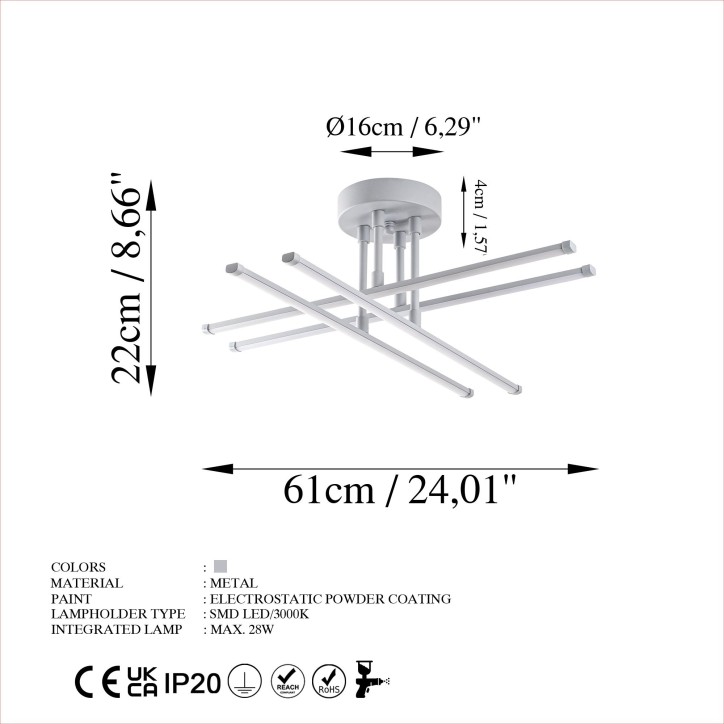 Lámpara de techo Exhaust-13663 nardo gris metal 61x22x61 cm