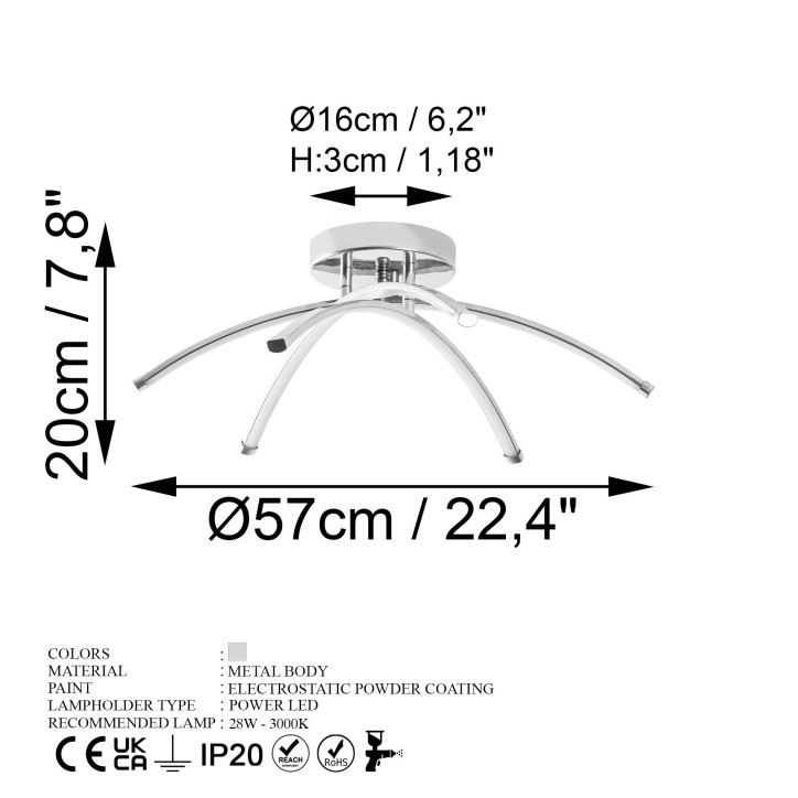 Lámpara de techo LEDBANANA-13687 cromo metal 57x20x57 cm