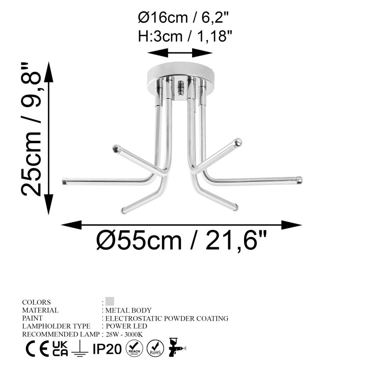 Lámpara de techo LEDDAISY-13676 cromo metal 55x25x55 cm