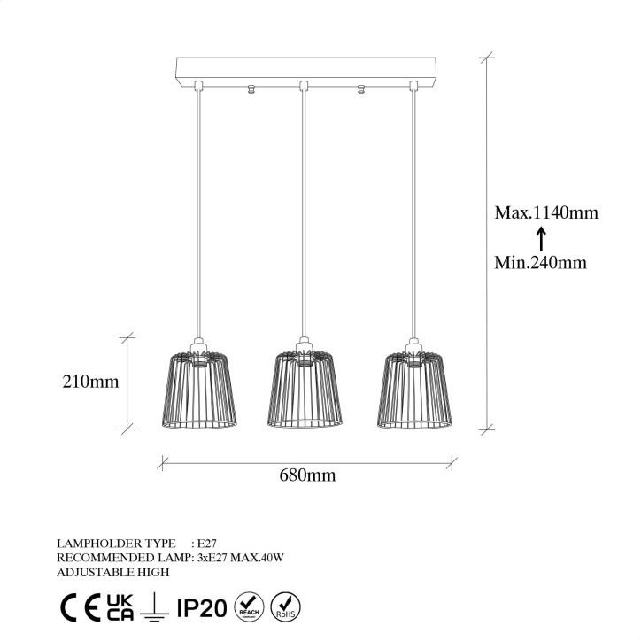 Lámpara de techo PIRLO-11571-1 oro brillante metal 68x16x114 cm