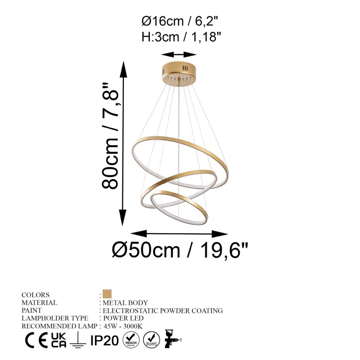 Lámpara de techo SIMIT-13700 oro metal 50x80x50 cm