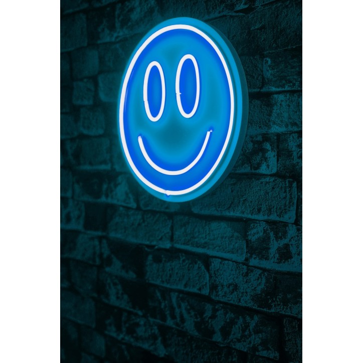 Iluminación LED decorativa de plástico Smiley azul diámetro 27 cm