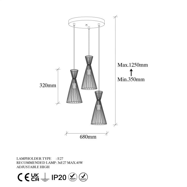 Lámpara de techo TELTOM-12035 oro brillante metal 68x68x125 cm