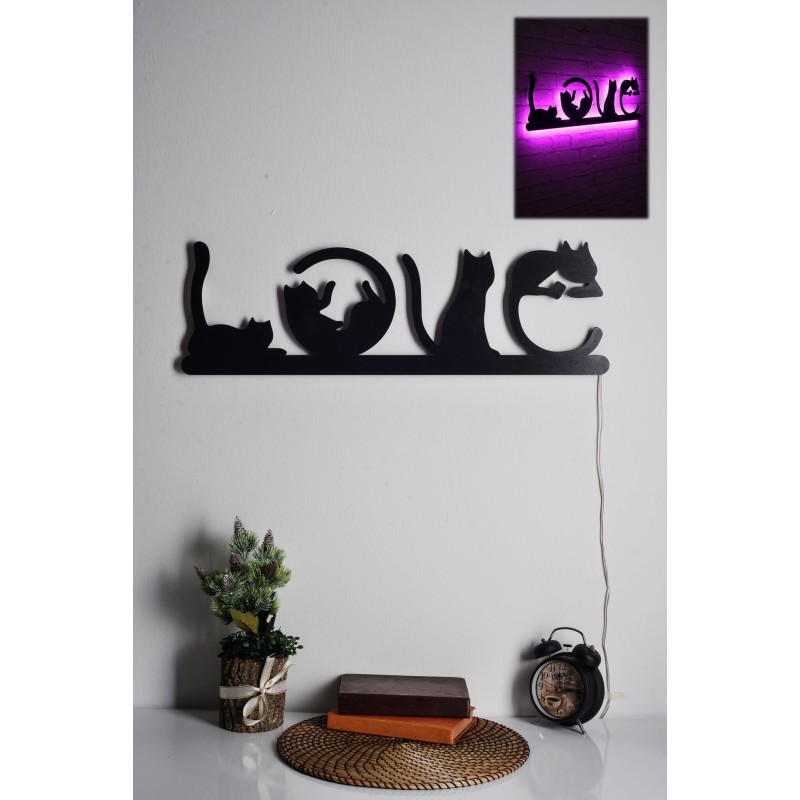 Iluminación LED decorativa Cat Love rosa 70x22 cm