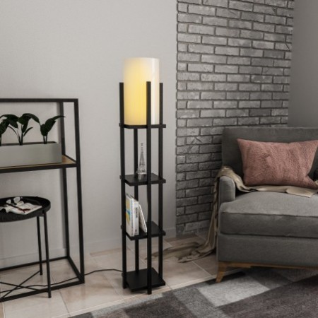 Lámpara de pie Shelf Lamp-8111 negro metal tela 25x25x130 cm