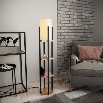 Lámpara de pie Shelf Lamp-8113 cobre negro metal tela 25x25x130 cm - 8683742828006