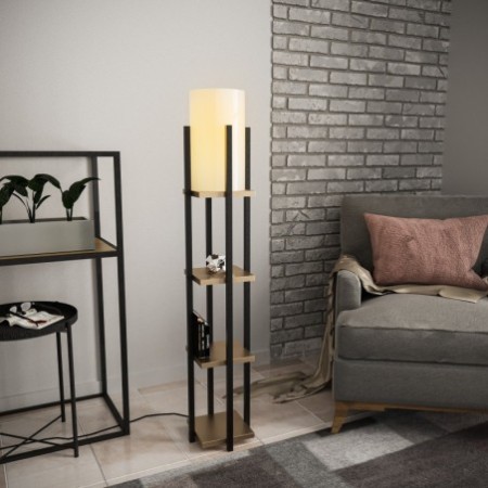 Lámpara de pie Shelf Lamp-8115 oro negro metal tela 25x25x130 cm