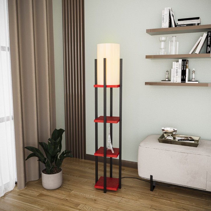 Lámpara de pie Shelf Lamp-8117 rojo negro metal tela 25x25x130 cm