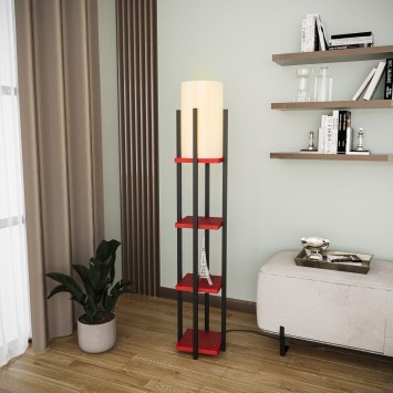 Lámpara de pie Shelf Lamp-8117 rojo negro metal tela 25x25x130 cm - 8683742828044