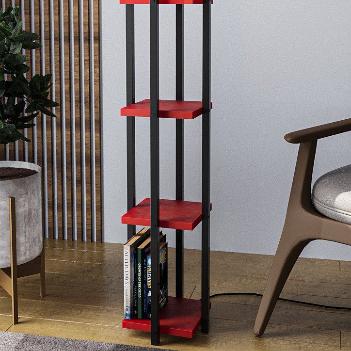 Lámpara de pie Shelf Lamp-8117 rojo negro metal tela 25x25x130 cm