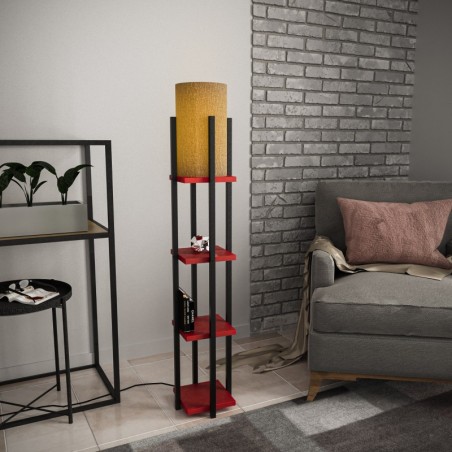 Lámpara de pie Shelf Lamp-8118 rojo negro metal tela 25x25x130 cm