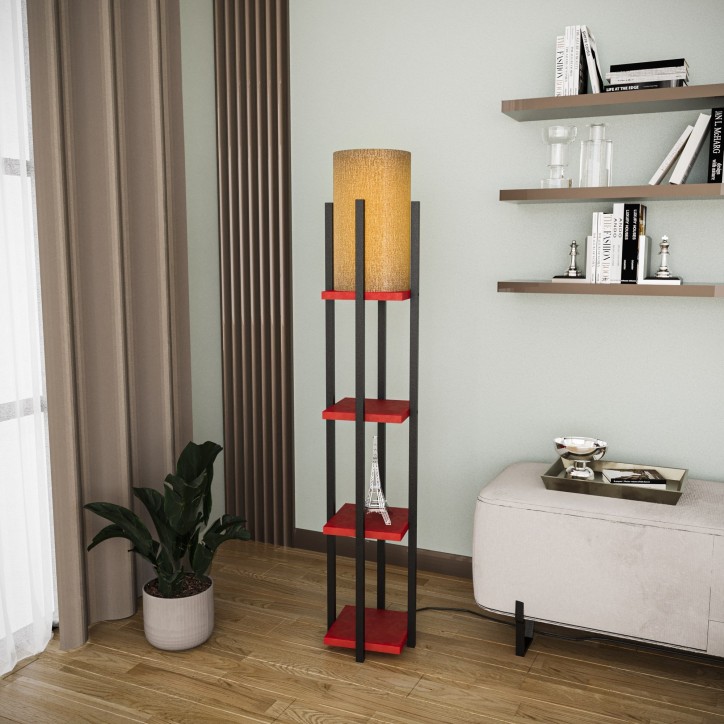 Lámpara de pie Shelf Lamp-8118 rojo negro metal tela 25x25x130 cm