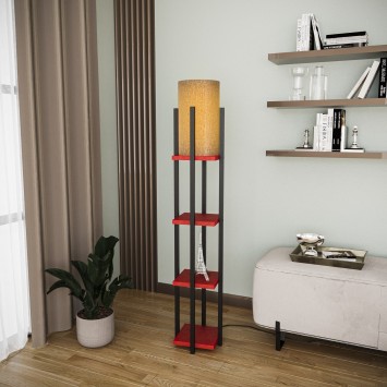 Lámpara de pie Shelf Lamp-8118 rojo negro metal tela 25x25x130 cm - 8683742828051