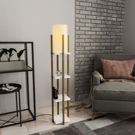 Lámpara de pie Shelf Lamp-8119 blanco oro metal tela 25x25x130 cm