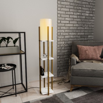 Lámpara de pie Shelf Lamp-8119 blanco oro metal tela 25x25x130 cm - 8683742828068