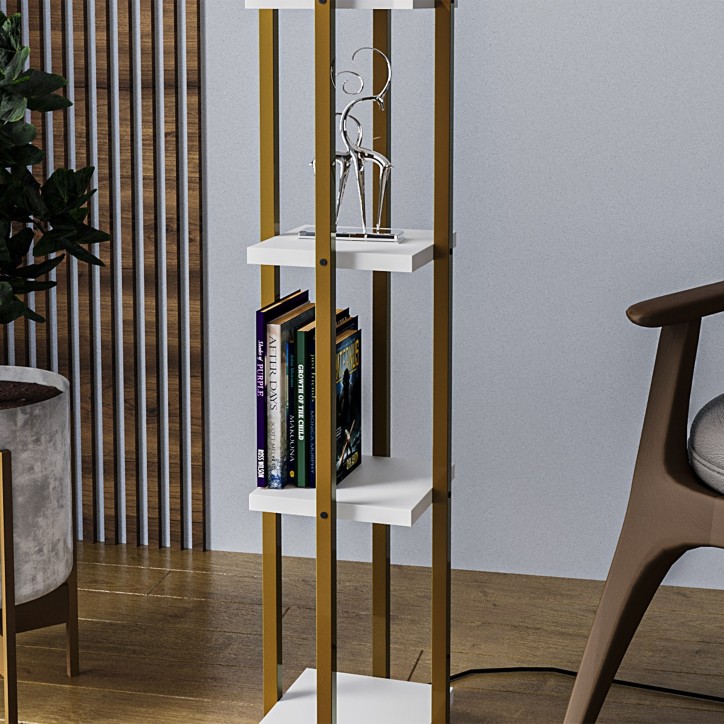 Lámpara de pie Shelf Lamp-8119 blanco oro metal tela 25x25x130 cm